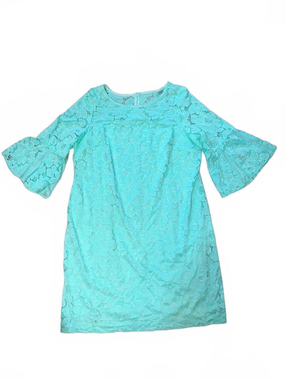 Sandra Darren Women's Lace Bell Sleeve Dress Size 18W in Aqua